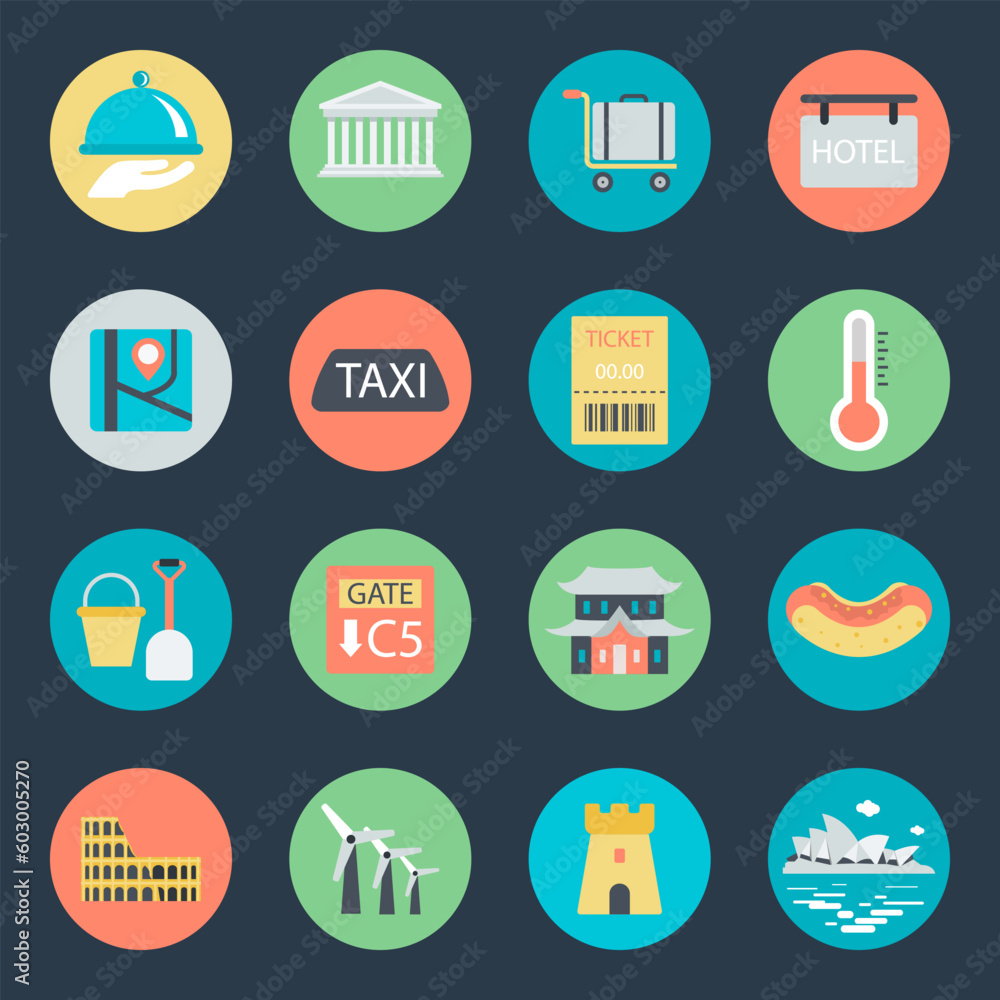 Collection of Flat Style Tourism Icons
Collection of Flat Style Tourism Icons