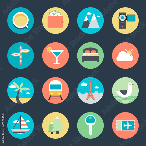 Set of Summer Travel Flat Icons 

