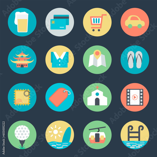 Pack of Fun Travel Flat Style Icons 

