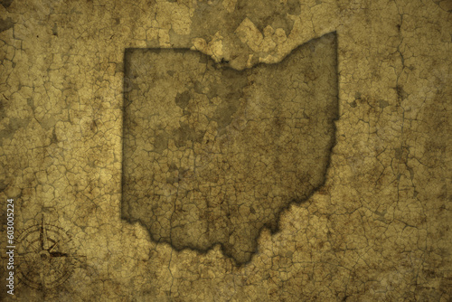 map of ohio state on a old vintage crack paper background .