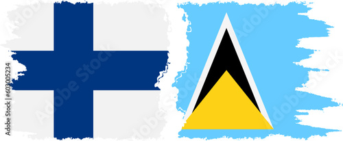 Saint Lucia and Finland grunge flags connection vector