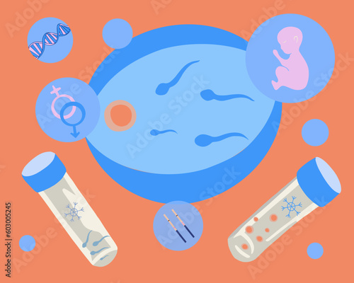 Artificial insemination vector isolated illustration. Freezing of eggs and sperm. Egg donation. Sperm donation.
