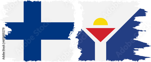 Saint Martin and Finland grunge flags connection vector