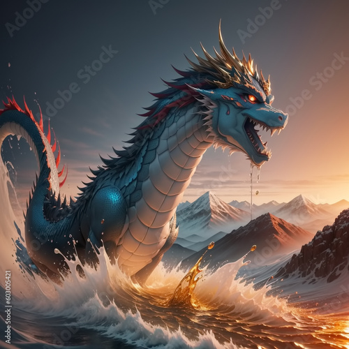 Dragon in water. Generative AI