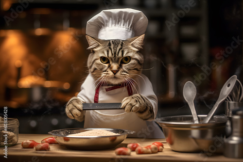 taby cat chef preparing meal ai generated art photo