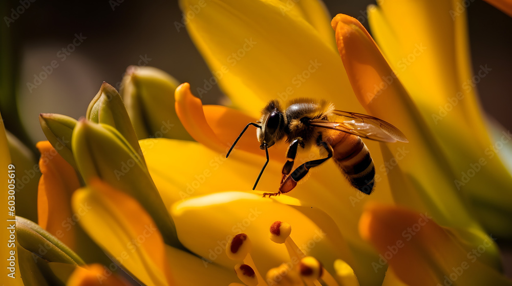 Naklejka premium Bee in Flower. Generative AI
