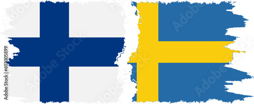 Sweden and Finland grunge flags connection vector