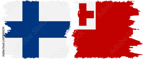 Tonga and Finland grunge flags connection vector