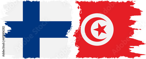 Tunisia and Finland grunge flags connection vector