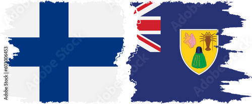 Turks and Caicos and Finland grunge flags connection vector