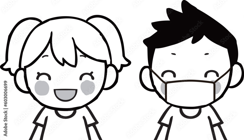 マスクとマスク無しの笑顔の子供達