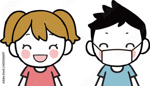 マスクとマスク無しの笑顔の子供達