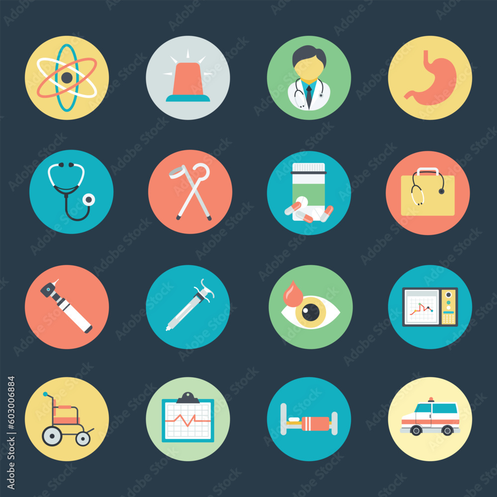 Fototapeta premium Pack of Hospital Tools Flat Icons 