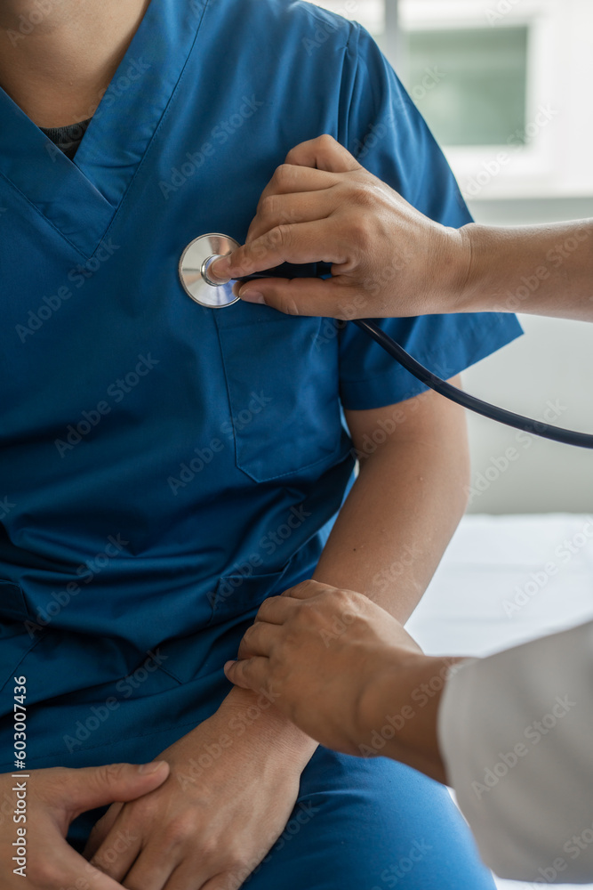 Patient meet doctor or psychologist consulting about fertility treatment for infertility, or psychotherapy session concept, prostate cancer awareness Patient meet doctor or psychologist consulting about fertility treatment for infertility, or psychotherapy session concept, prostate cancer awareness