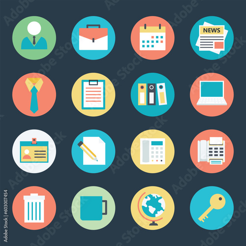 Pack of Office Supplies Flat Icons 

