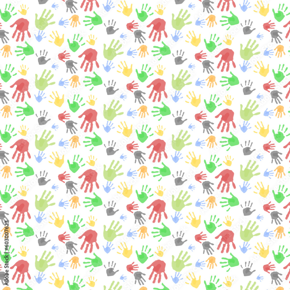 Multicolored Different Hand Prints Pattern Background Multicolored Different Hand Prints Pattern Background