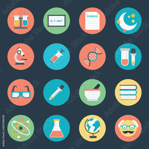 Set of Science Courses Flat Icons 

