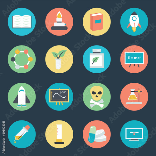 Pack of Science Learning Flat Icons 


