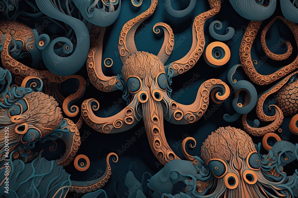 Octopus pattern otherworldly fashion textures limited ocean cool. Generative AI AIG15. - obrazy, fototapety, plakaty 