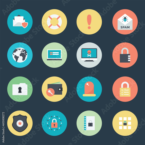 Internet Security Icons Set in Flat Style