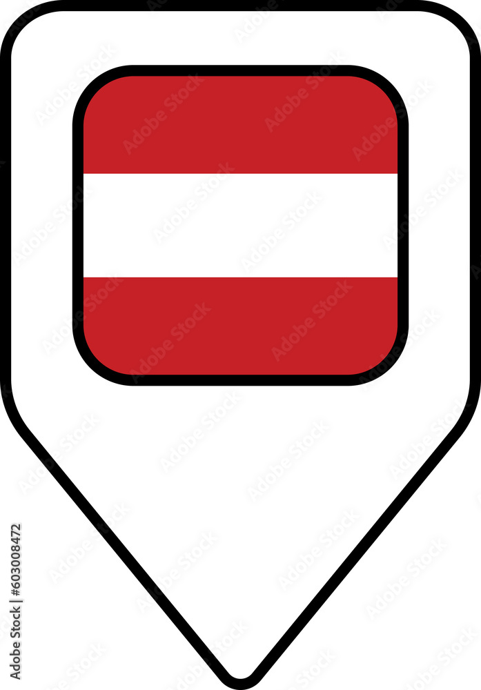 Austria flag map pin navigation icon, square design. Austria flag map pin navigation icon, square design.
