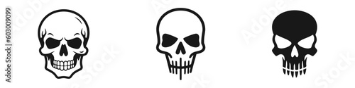 Set of Skulls isolated on white. Halloween elements. Vector illustration