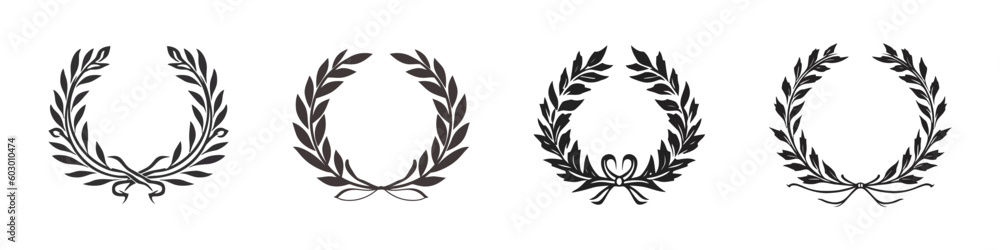 Laurel Wreath floral heraldic element set, Vector icon, logo on white background Laurel Wreath floral heraldic element set, Vector icon, logo on white background