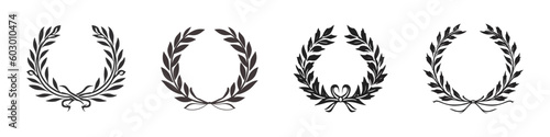 Laurel Wreath floral heraldic element set, Vector icon, logo on white background