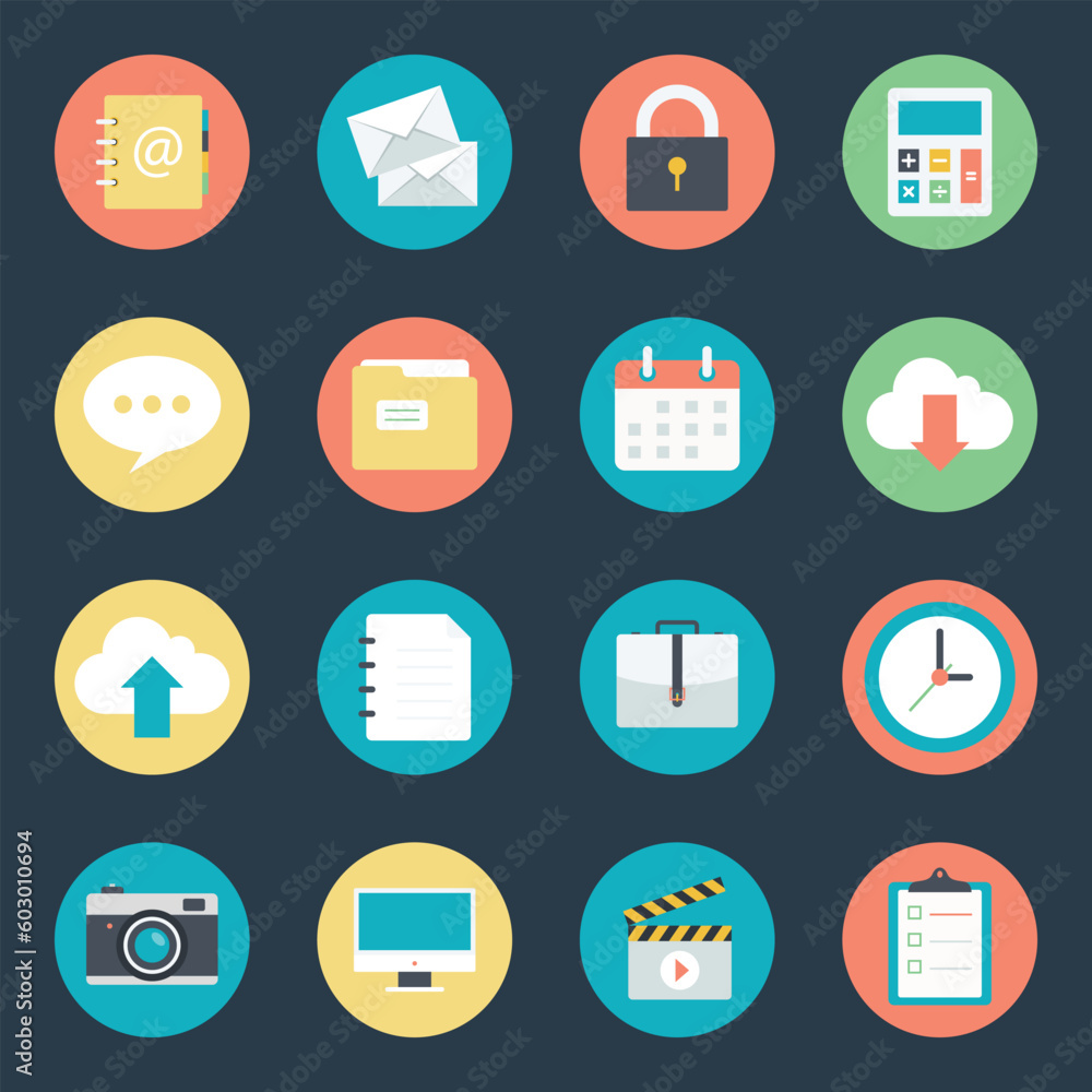 Pack of 16 Web Operations Flat Icons 

