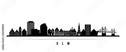 Ulm skyline horizontal banner. Black and white silhouette of Ulm, Germany. Vector template for your design.