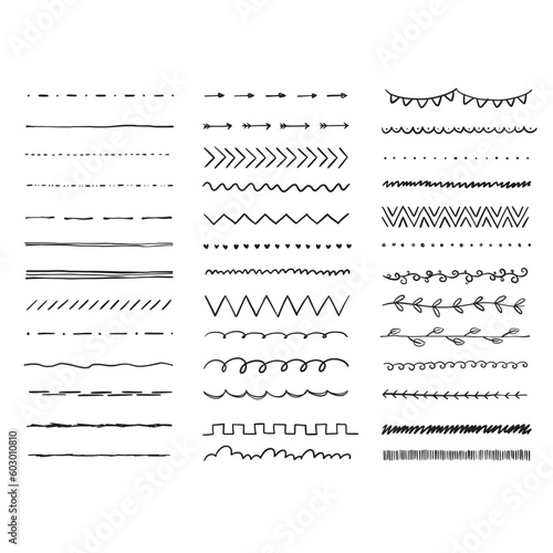 Set of hand drawn line strokes elements. Vector illustration