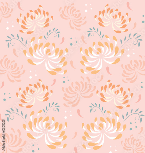 Gorgeous chrysanthemum  meadow floral pattern. Pretty flowers on pink background. Printing with small flowers. Ditsy print. Seamless vector texture. Spring bouquet.