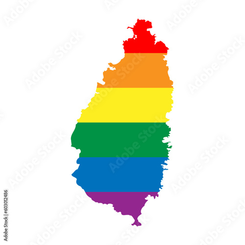 Saint Lucia country silhouette. Country map silhouette in rainbow colors of LGBT flag.