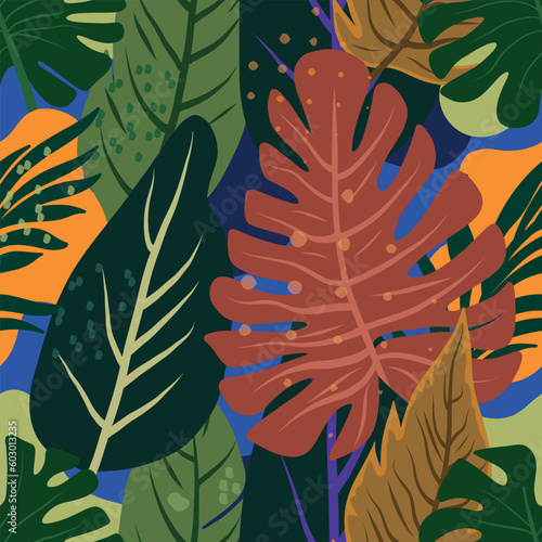  Image of beautiful hand-drawn tropical leaves. Vector Image can be used for designer wallpapers, for textile, packaging, printing or any desired idea.