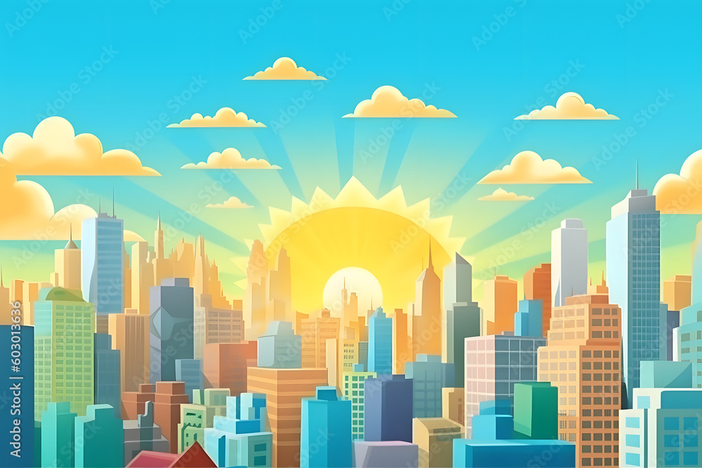Cartoon sunny day in the city, background. Generative AI