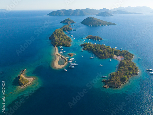Fototapeta Naklejka Na Ścianę i Meble -  Turkish Maldives Yassica Islands Drone Photo, Gocek Mugla, Turkey (Turkiye)