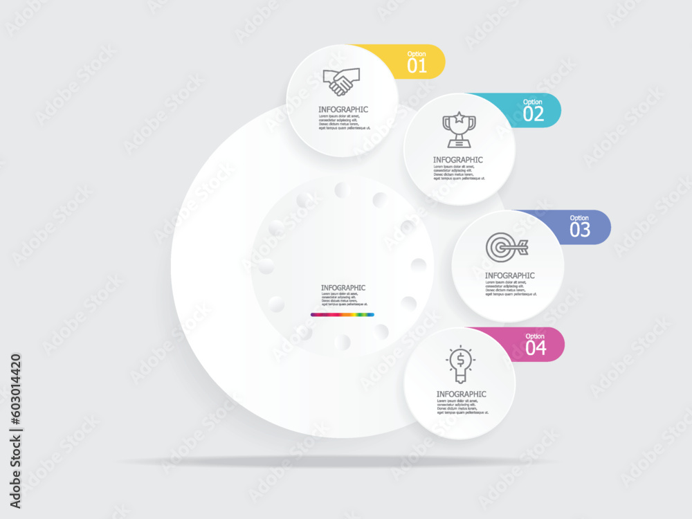 round circle timeline infographic element report background with business line icon 4 steps