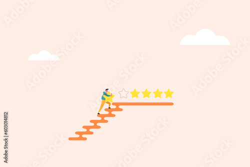 Businessman giving five star rating. concept of Feedback, survey, and customer satisfaction