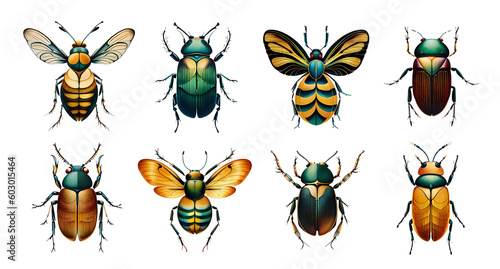 Big set of watercolor beetles. Generative AI © Vika art