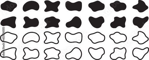 Fluid liquid irregular blob shape abstract elements graphic drops with outline flat style
