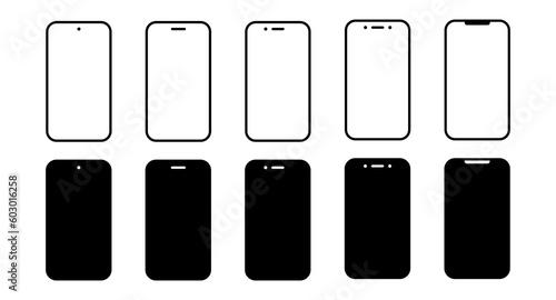 Smartphone mockup vector set. Outline mobile phone icon, vector illustration