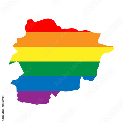 Andorra country silhouette. Country map silhouette in rainbow colors of LGBT flag.