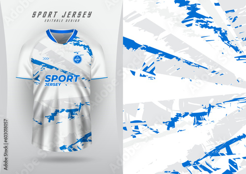 Background for sports jersey, football shirt, running shirt, racing shirt, blue white grunge pattern.