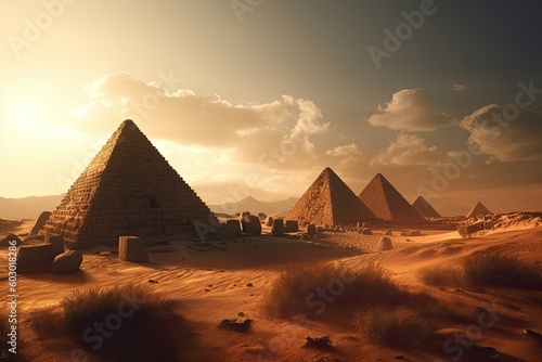 Witness the Ancient Wonders of Egypt s Sahara - Ancient Pyramids in the Evening Sunlight. Generative AI