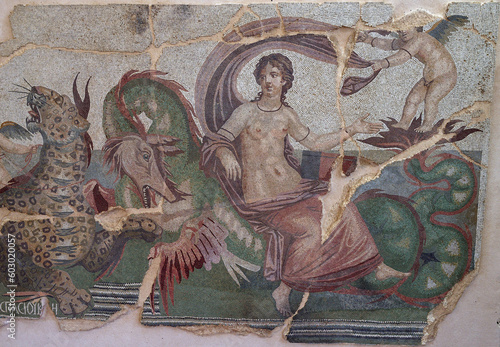 ANCIENT ROMAN MOSAICS FROM THE ARCHEOLOGICAL SITE OF TIMGAD IN ALGERIA