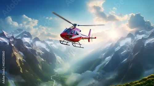 Concept of air ambulance, featuring a helicopter soaring in the sky. Air medical services delivering rapid response and emergency care in remote or hard to reach locations. Generative AI.
