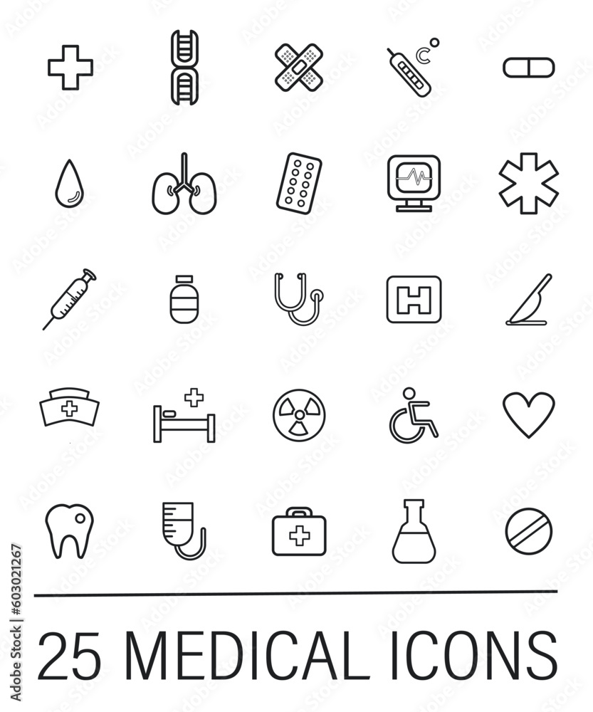 Medical line icon set. Simple outline style symbol for web template and app. Online service, call center, contact phone concept. Vector illustration isolated on white background. EPS 10 Medical line icon set. Simple outline style symbol for web template and app. Online service, call center, contact phone concept. Vector illustration isolated on white background. EPS 10