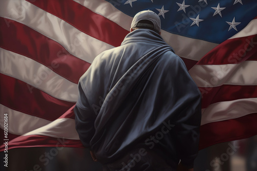 Wallpaper Mural Back view of a person in an American flag background. generative AI Torontodigital.ca