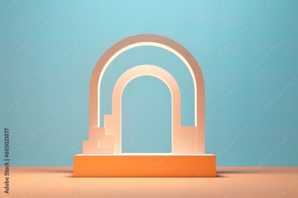 Trendy Podium on Light Blue Backlit Wall Trendy Podium on Light Blue Backlit Wall