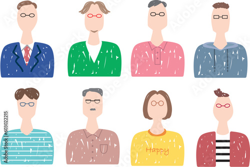 メガネをかけた男性上半身イラストセット